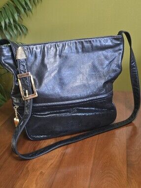 Vintage DAWLI Black Leather Crossbody Shoulder Bag Made in the USA
